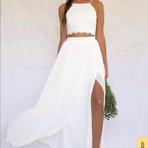 Lulu’s Midnight Memories White Lace Two Piece Maxi Dress
